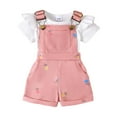 thumbnail image 1 of WOYY Baby Girls Summer Ribbed Short Sleeve Romper Bodysuit Overalls Outfits, Sizes 2-3, 1 of 8