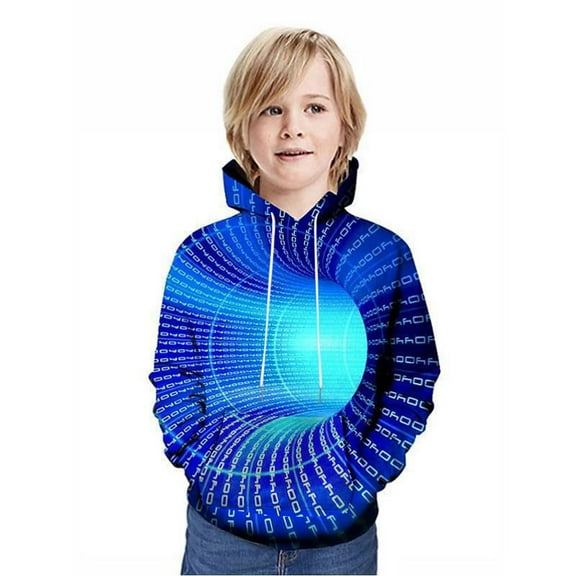 WOYY Big Boy Casual Hoodie 3D Print Pullover Hooded Sweatshirt with Pocket, Blue