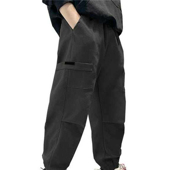 WOYY Big Boy's Casual Cargo Pants Solid Elastic Waist Sweatpants Casual Sport Trousers