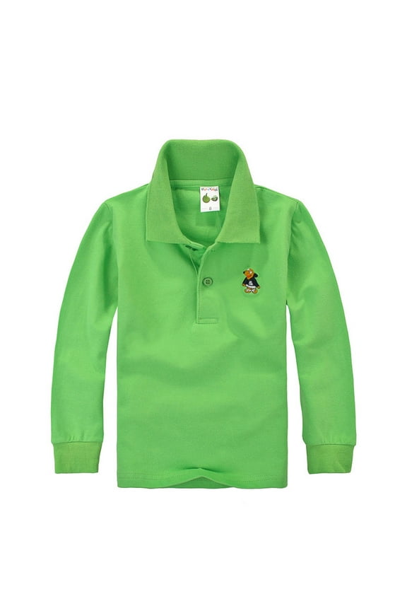Big Boys Long Sleeve Polo Shirt School Uniform Casual T-Shirt, Sizes 9-10