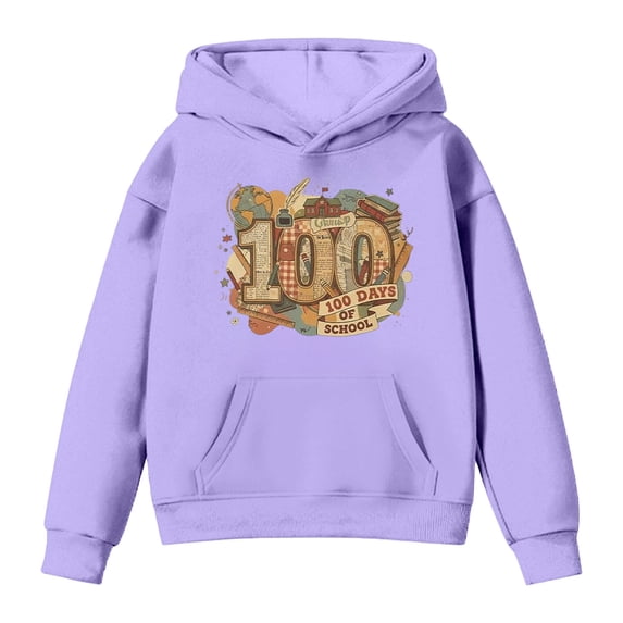 WOYY Big Boys 100 Days Of School Hoodie Long Sleeve Hooded Sweatshirt, Sizes 12-13