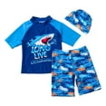 thumbnail image 1 of WOYY Boys 3Pcs Swimsuit Short Sleeve Rash Guard Shorts Hat UPF50+ Bathing Suit, Sizes 2-10, 1 of 6