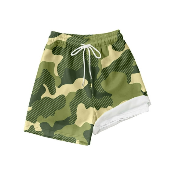 WOYY Big Boys Camo Swimming Shorts Compression Liner Beach Active Swim Trunks, Sizes 10-12Y