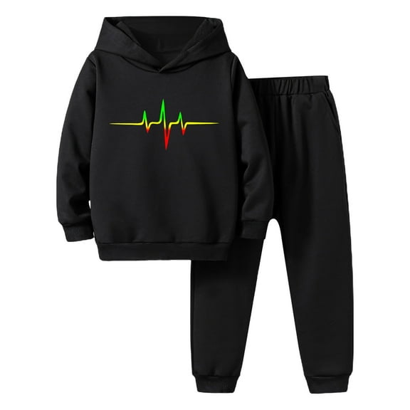 WOYY Big Boys Casual Sport Sweatsuit Heartbeat Print Hoodie Sweatpants Autumn Outfits