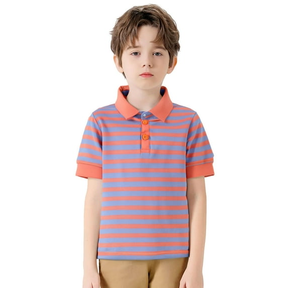 WOYY Big Boys Casual Striped Polo Shirt Short Sleeve Versatile T-Shirt, Sizes 1-8