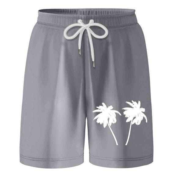 WOYY Big Boys Coconut Tree Print Beach Shorts Casual Pull-On Shorts, Sizes 10-12Y