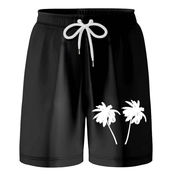 WOYY Big Boys Coconut Tree Print Beach Shorts Casual Pull-On Shorts, Sizes 10-12Y
