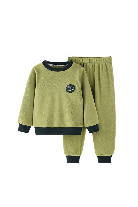 Big Boys Flannel Pajamas Winter Warm Pullover Top Pants Soft Sleepwear Set