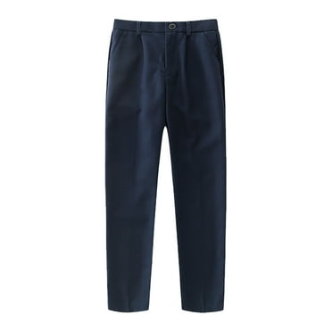 WOYY Big Boys Flat Front Dress Pants Adjustable Waist Formal Suit Pants Solid Trousers