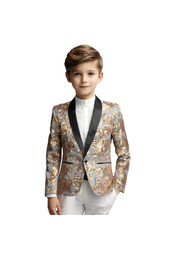 Big Boys Formal Suit Jacket Lapel Long Sleeve Prom Party Blazer Outerwear Coat