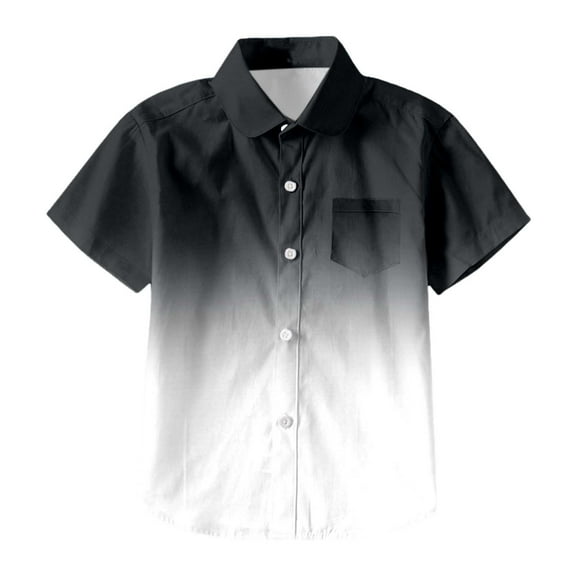 WOYY Big Boys Gradient Beach Shirt Loose Short Sleeve Button Down Shirt, Sizes 3-13