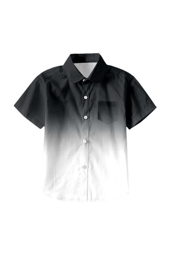 Big Boys Gradient Beach Shirt Loose Short Sleeve Button Down Shirt, Sizes 3-13