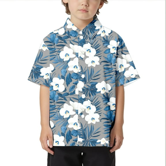 WOYY Big Boys Hawaii Beach Shirt Leisure Short Sleeve Button Down Shirt, Sizes 3-13