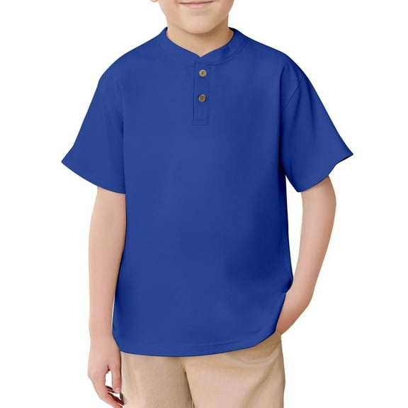 WOYY Big Boys Henley T Shirt Solid Color Short Sleeve T-Shirt, Blue
