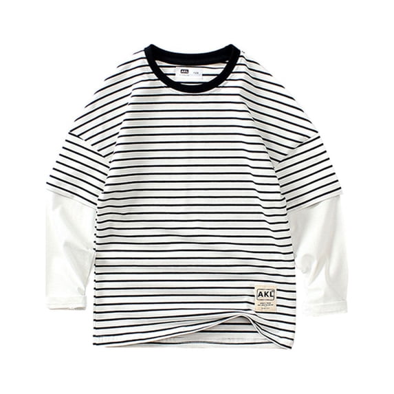 WOYY Big Boys Long Sleeve Striped T-Shirt Crewneck Sweatshirt Crew Neck Pullover