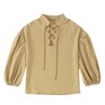 thumbnail image 1 of WOYY Big Boys Shirt Retro Solid Color Lace Up Long Sleeve Shirt, Sizes 3-14, 1 of 7