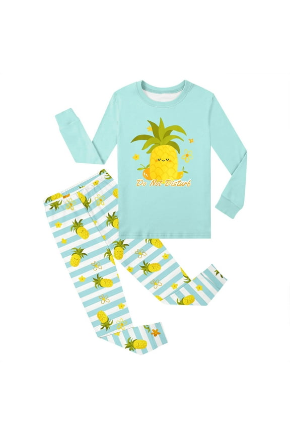 Big Boys' Outfit Set Pineapple Print Long Sleeved Top Pants Sleepwear, Sizes 8-9