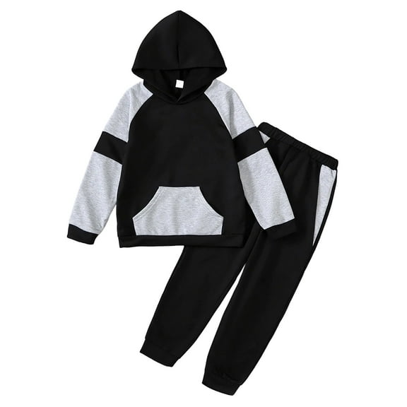 WOYY Big Boys Outfits Color Block Long Sleeve Hoodie Sweatpants Set, Sizes 9-10
