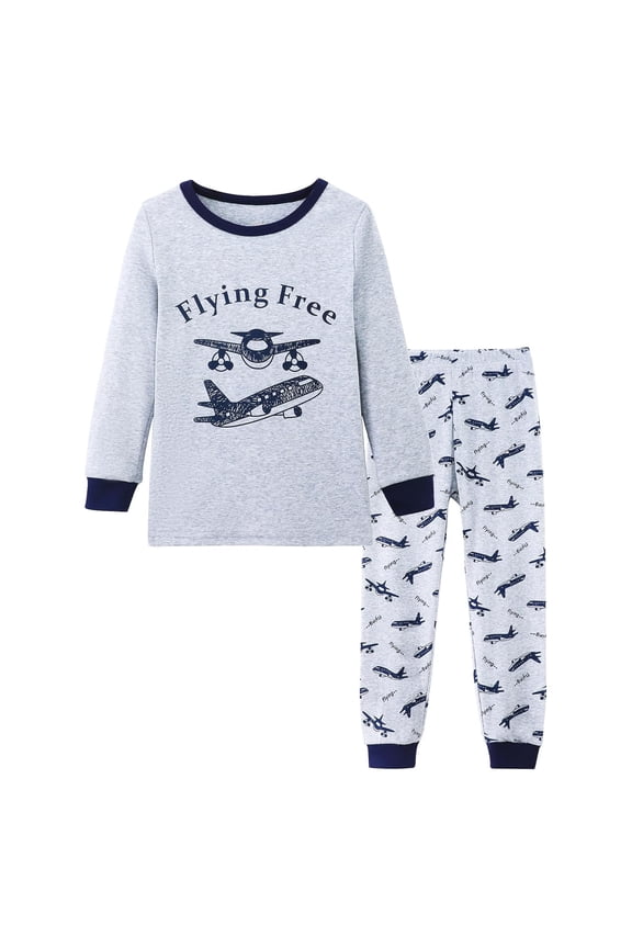 Big Boys Outfits Plane Print Long Sleeve T Shirt Pants Sleepwear Set, Sizes 11-12