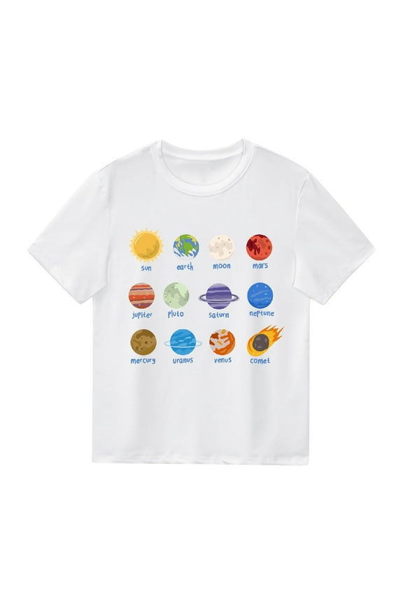 Big Boys Planet Graphic T-Shirt Short Sleeve Round Neck T Shirt Tee, Sizes 2-13