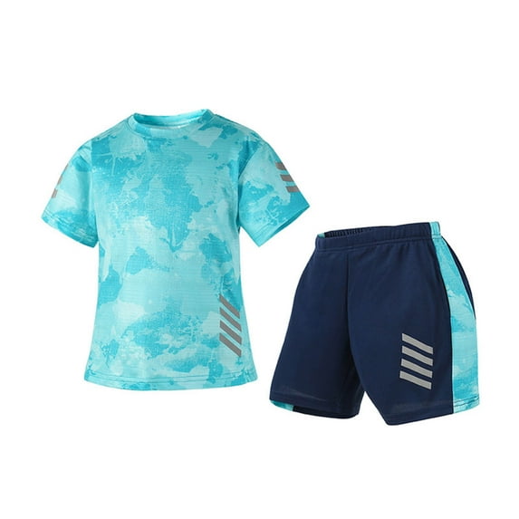 WOYY Big Boys Quick Dry Sports Tracksuit Short Sleeve T Shirt Shorts Activewear Outfits, Sky Blue