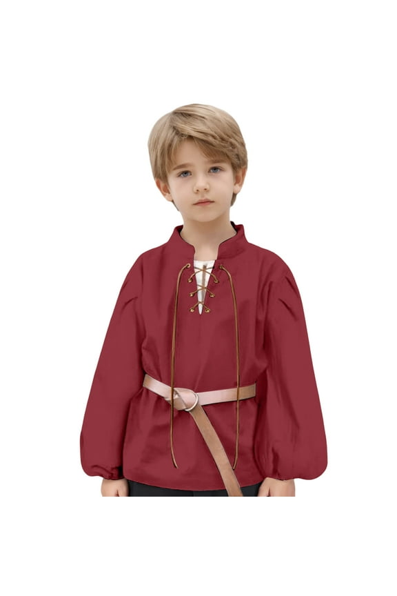 Big Boys Retro Cotton Linen Long Sleeve Shirt, Red