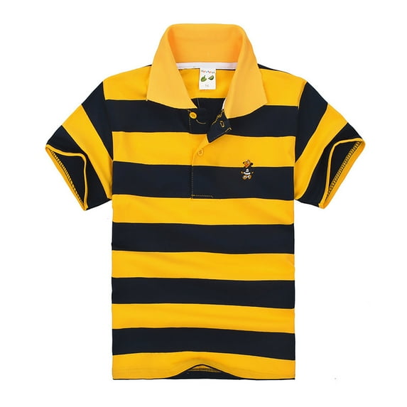 WOYY Big Boys Short Sleeve Striped Polo Shirt Kids Unisex Summer T-Shirt, Sizes 3-14