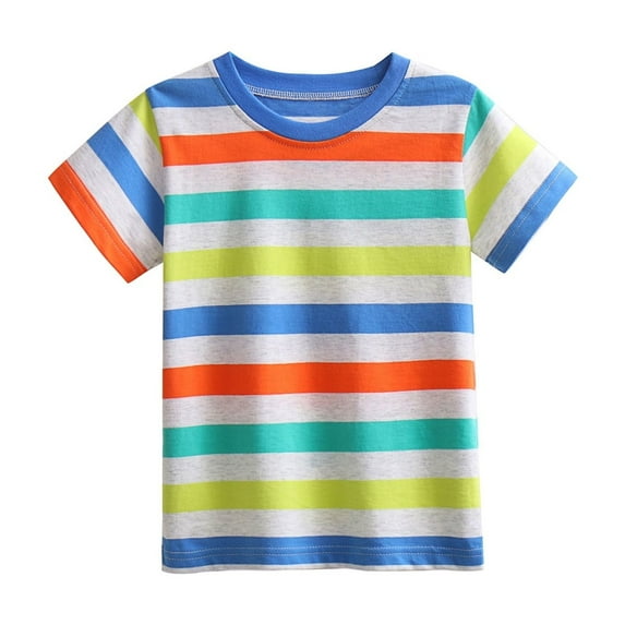 WOYY Big Boys Short Sleeve Striped T Shirt Cotton Casual T-Shirt Tee, Sizes 2-8