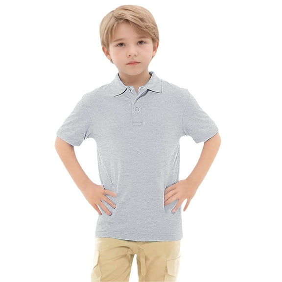 WOYY Big Boys Solid Casual Short Sleeve Polo Shirt School Uniform T-Shirt, Sizes 8-15