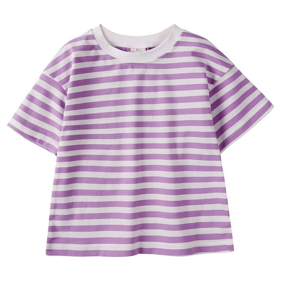 WOYY Big Boys Summer Striped Short Sleeve T Shirt Casual Cotton T-Shirt,Purple