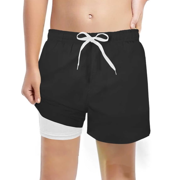 WOYY Big Boys Swim Trunks with Compression Liner Stretch Swim Shorts Kids Bathing Suit