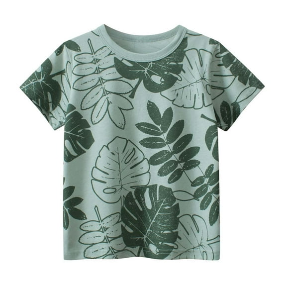 WOYY Big Boys T Shirt Leaf Print Short Sleeve T-Shirt Children's Summer Casual Tshirt