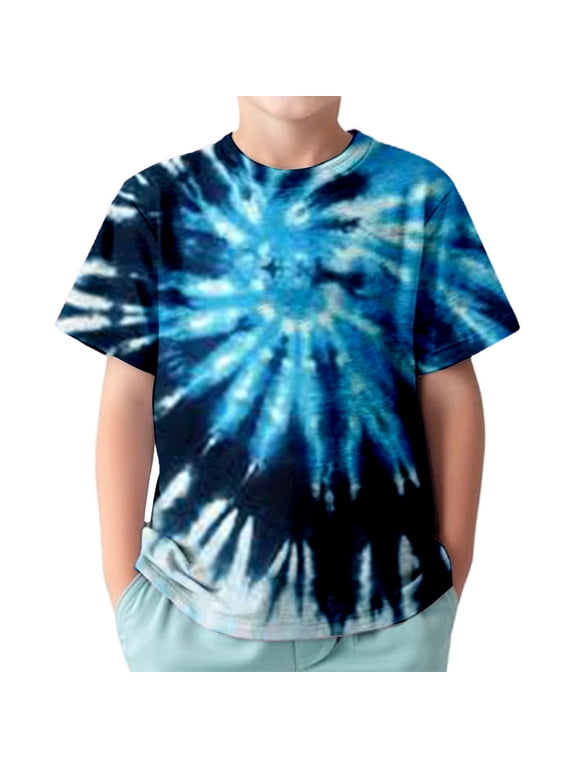 Big Boys Tie Dye Short Sleeved T-Shirt Casual Active T Shirt, Sizes 3-13 & Husky