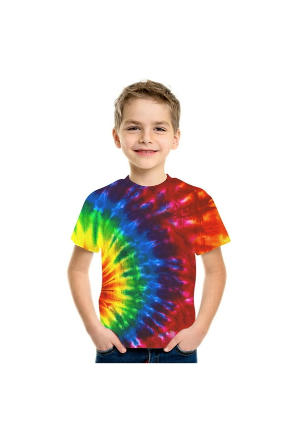Big Boys Tie Dyed Full Print T-Shirt Casual Short Sleeve T Shirt, Sizes 4-16 & Husky