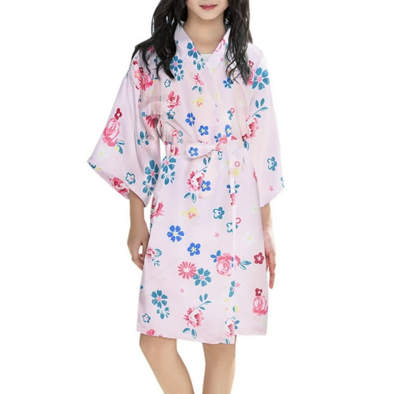 WOYY Big Girl's Bathrobe Sleepwear Kimono Robe Kids Knee-Length Night Robe Loungewear