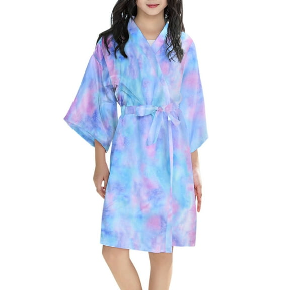 WOYY Big Girl's Bathrobe Sleepwear Kimono Robe Kids Knee-Length Night Robe Loungewear
