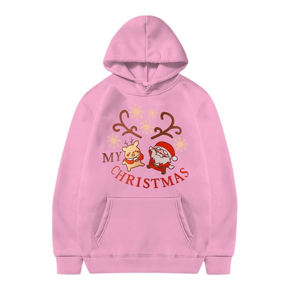 WOYY Big Girl's Christmas Hoodie Xmas Graphic Warm Loose Hooded Sweatshirt