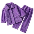 thumbnail image 1 of WOYY Big Girl's Flannel Pajama sets Button Down Coat and Long Pants Solid Loungewear, 1 of 3
