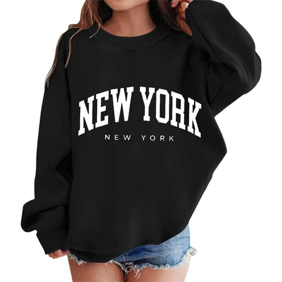 WOYY Big Girl's Graphic Sweatshirt New York Print Crewneck Long Sleeve Pullover Tops