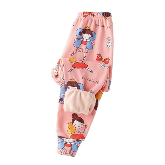 WOYY Big Girl's Pajama Pants Cute Cartoon Print Trousers Thick Warm Underwear Pants