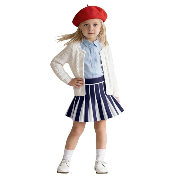 WOYY Big Girl's Piano Key Color Pleated Skirt Knit High Waisted Skirt, Sizes 8-10