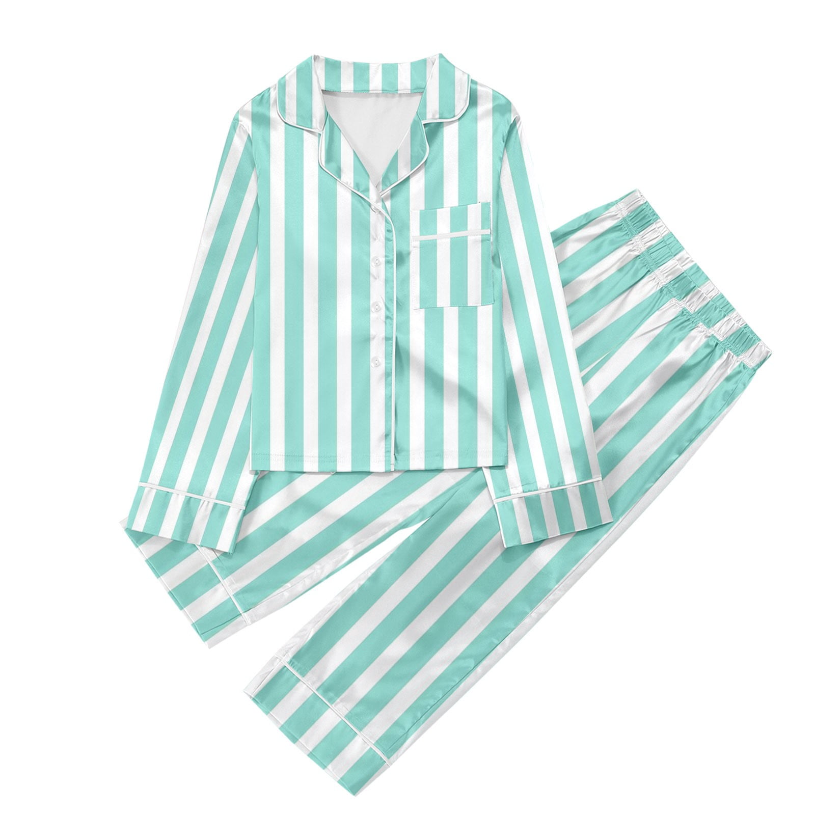 Women's Satin Pajama Set - Button Down Long Sleeve Shirt & Pants, Silky Sleepwear For Lounging Or Bridal Nights