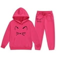 thumbnail image 1 of WOYY Big Girl's Sports Outfits Cute Cat Print Hoodie Jogger Pants Casual Sweatsuits, 1 of 5