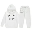 thumbnail image 1 of WOYY Big Girl's Sports Outfits Cute Cat Print Hoodie Jogger Pants Casual Sweatsuits, 1 of 5