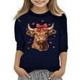 thumbnail image 1 of WOYY Big Girl's Valentine's Day T-Shirt Cartoon Highland Cow Print 3/4 Sleeve T Shirt, 1 of 3