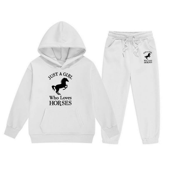 WOYY Big Girls 2 Piece Horse Graphic Fleece Hoodie Jogger Pants Outfits, Sizes 10-11