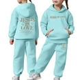 thumbnail image 1 of WOYY Big Girls 2 Piece Outfits Letter Print Hoodie Sweatpants Sweat Suit, Sizes 10-11, 1 of 6