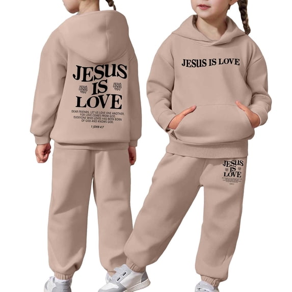 WOYY Big Girls 2 Piece Outfits Letter Print Hoodie Sweatpants Sweat Suit, Sizes 8-9