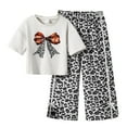 thumbnail image 1 of WOYY Big Girls 2 Piece Short Sleeve Bow T-Shirt Leopard Pants Outfits, Sizes 9-10, 1 of 3