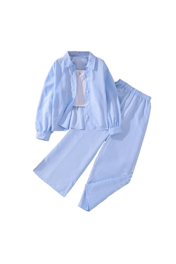 Big Girls 2Pcs Outfits Long Sleeve Button-Down Shirt Pants Clothes Set, Sizes 8-13